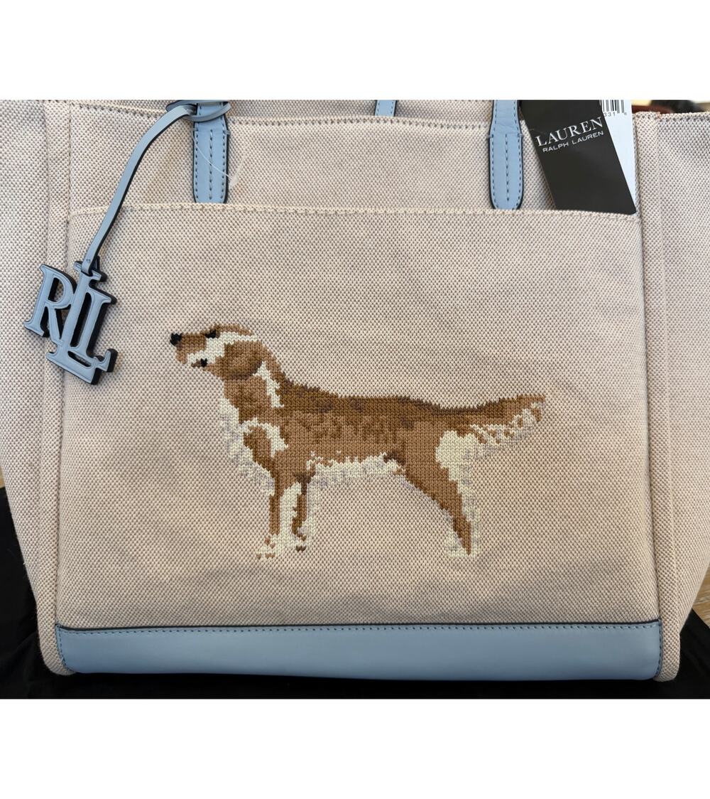 Lauren Ralph Lauren NEW Dog-Embroidered Large Cameryn Tote Bag